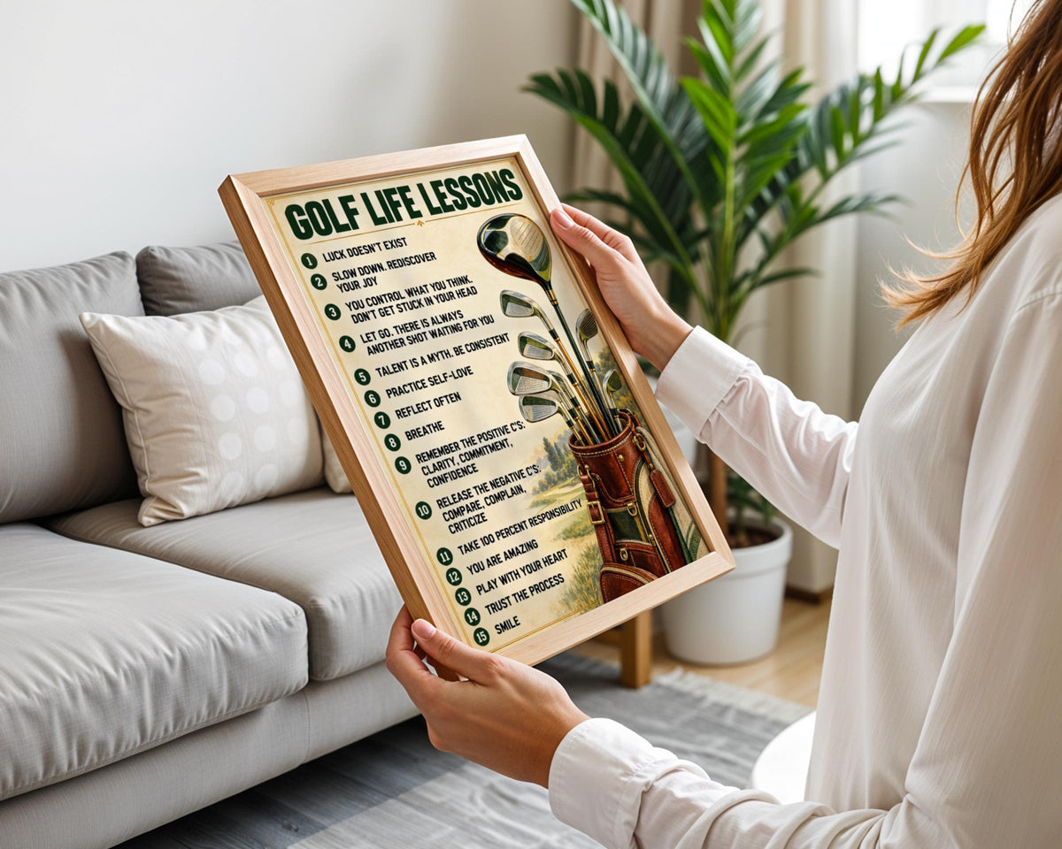 Golf Life Lessons Poster, Vintage Golfer Wall Art, Motivational Quote Print, Golf Bag Clubs