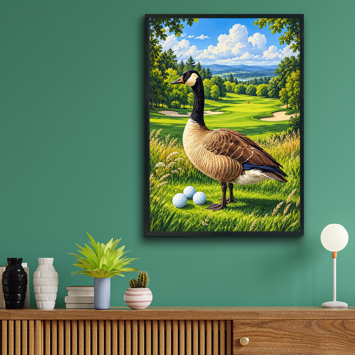 Canada Goose Golf Course Wall Art, Golfer Gift Poster, Golfing Bird Print, Fairway Landscape Decor