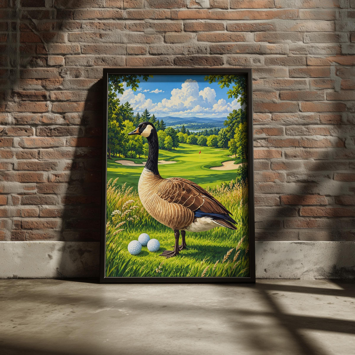 Canada Goose Golf Course Wall Art, Golfer Gift Poster, Golfing Bird Print, Fairway Landscape Decor