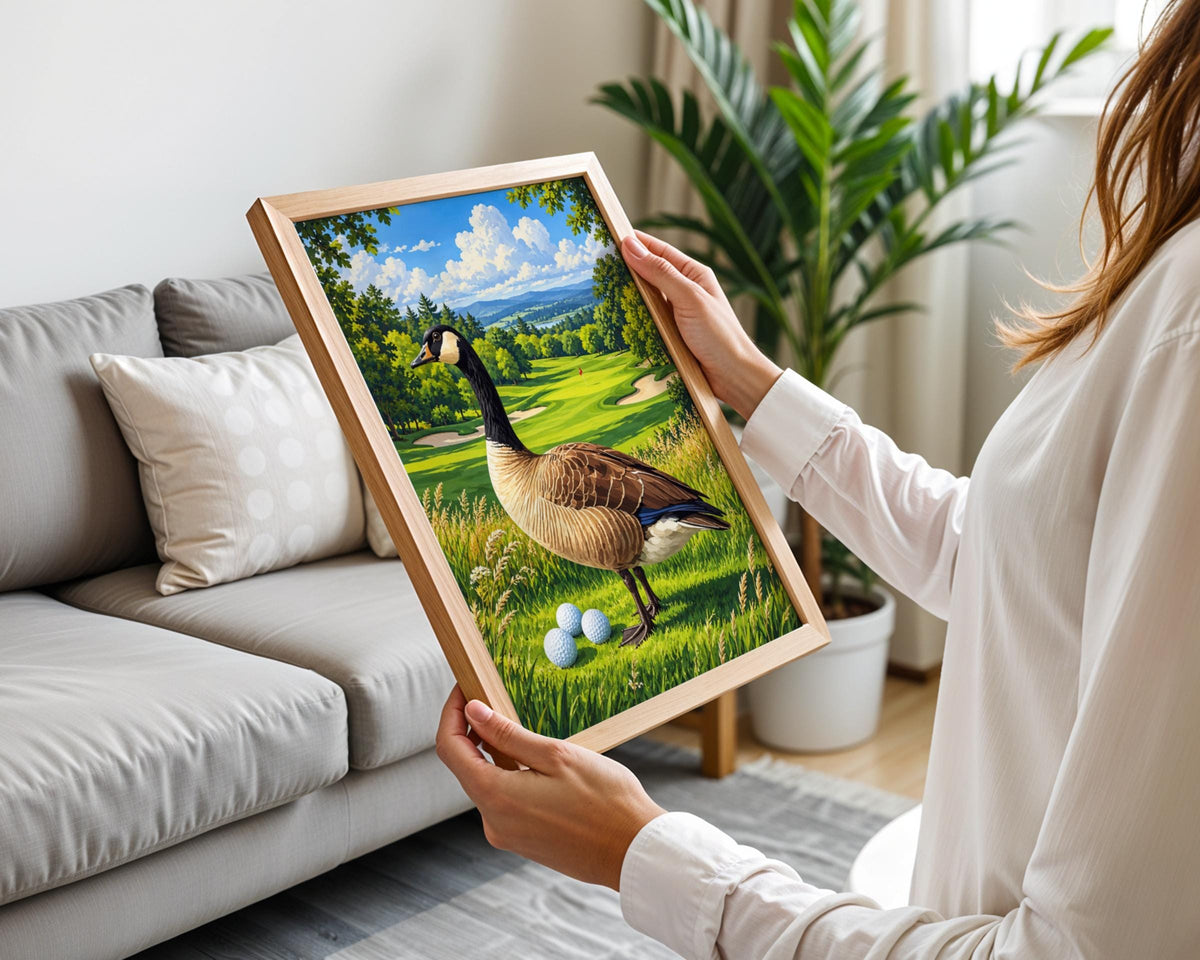 Canada Goose Golf Course Wall Art, Golfer Gift Poster, Golfing Bird Print, Fairway Landscape Decor