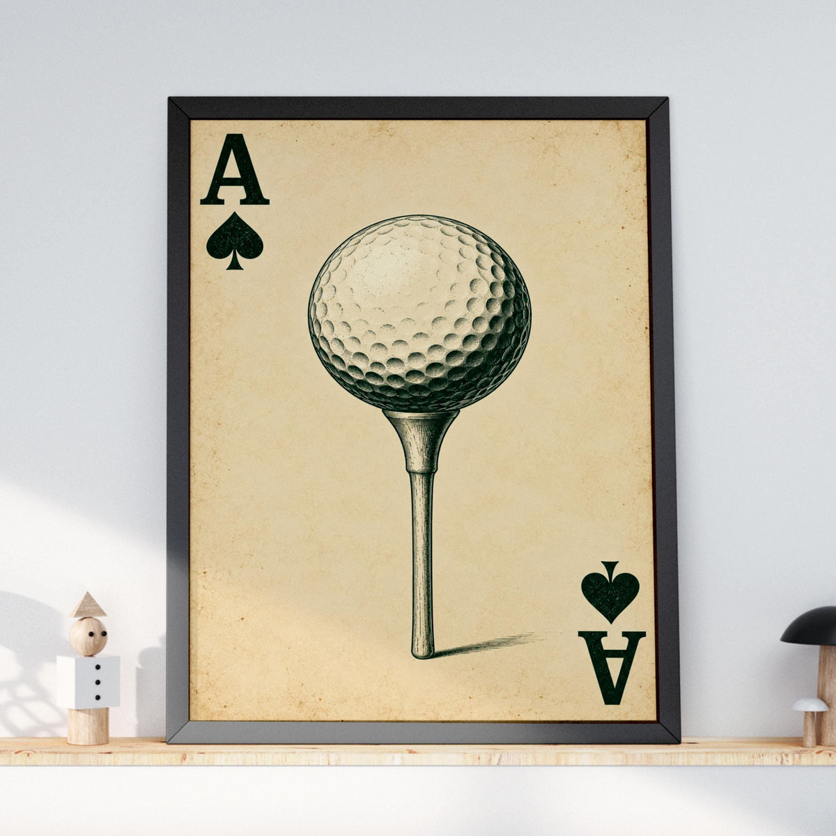 Ace of Spades Golf Ball Poster, Vintage Playing Card Art Print, Golfer Gift, Clubhouse Wall Decor