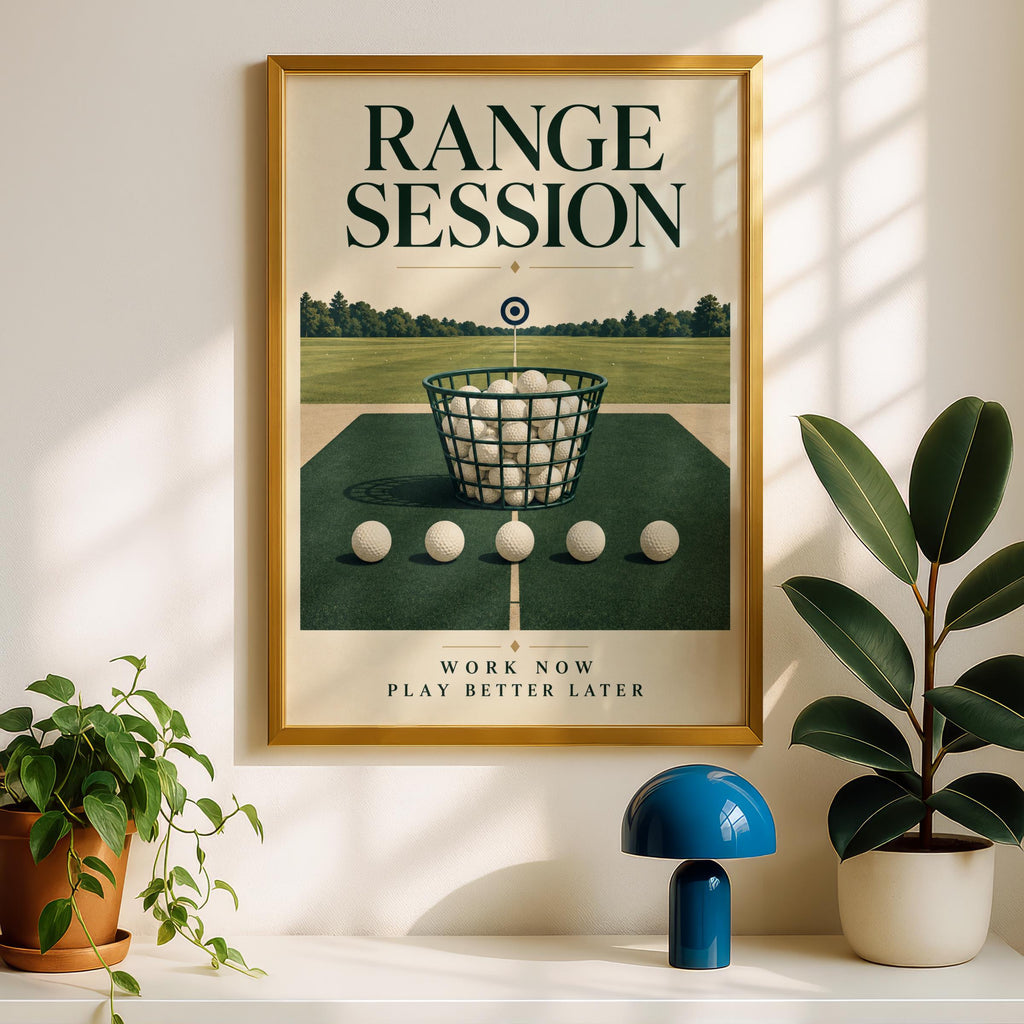 Golf Range Session Poster, Vintage Golf Wall Art, Driving Range Print, Golfer Gift, Green Cream