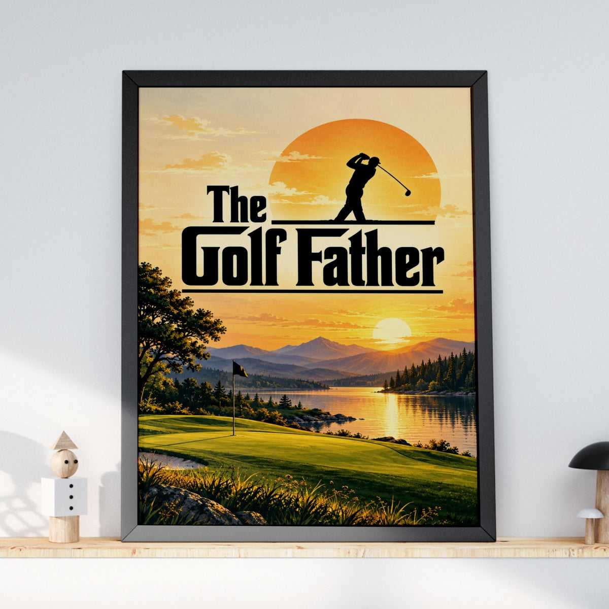 The Golf Father Poster, Golfing Gift for Dad, Sunset Golf Course Wall Art, Golfer Print