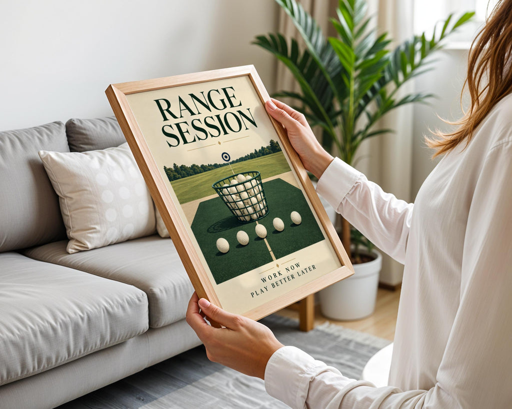 Golf Range Session Poster, Vintage Golf Wall Art, Driving Range Print, Golfer Gift, Green Cream