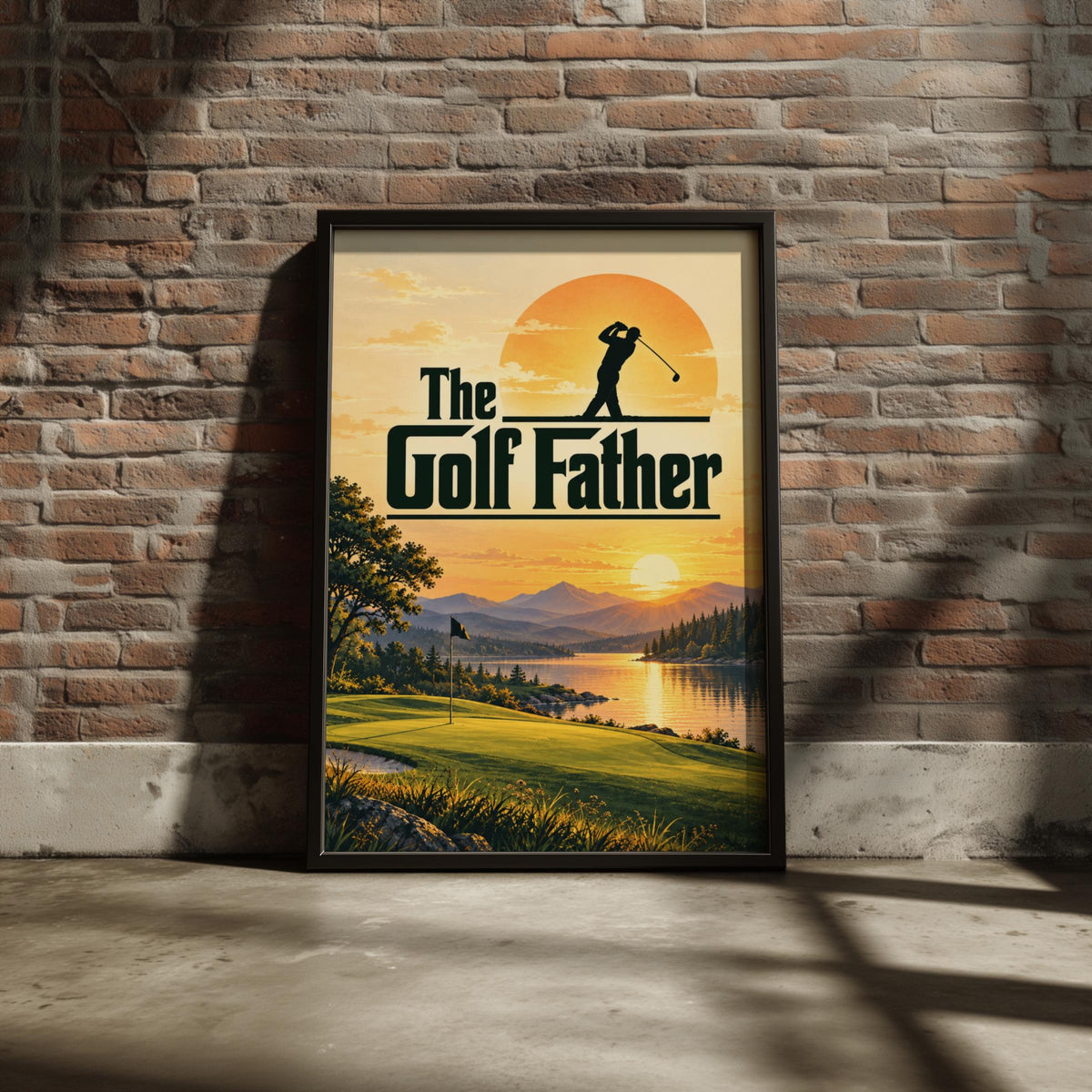 The Golf Father Poster, Golfing Gift for Dad, Sunset Golf Course Wall Art, Golfer Print