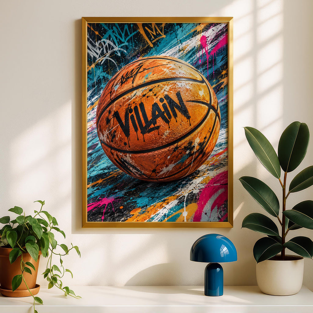 Basketball Graffiti Wall Art, Street Art Poster, Villain Sports Print, Urban Teen Bedroom Decor