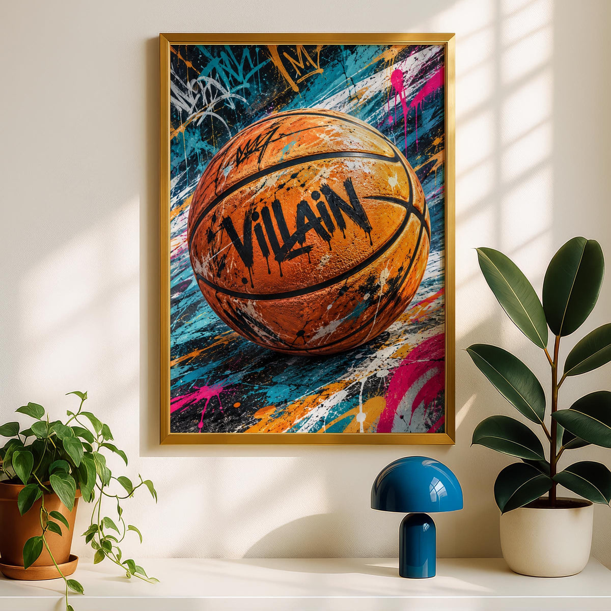 Basketball Graffiti Wall Art, Street Art Poster, Villain Sports Print, Urban Teen Bedroom Decor