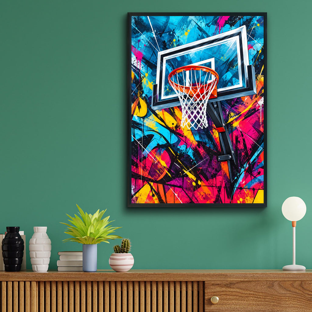 Basketball Hoop Graffiti Poster, Colourful Street Art Print, Urban Sports Wall Art, Teen Bedroom