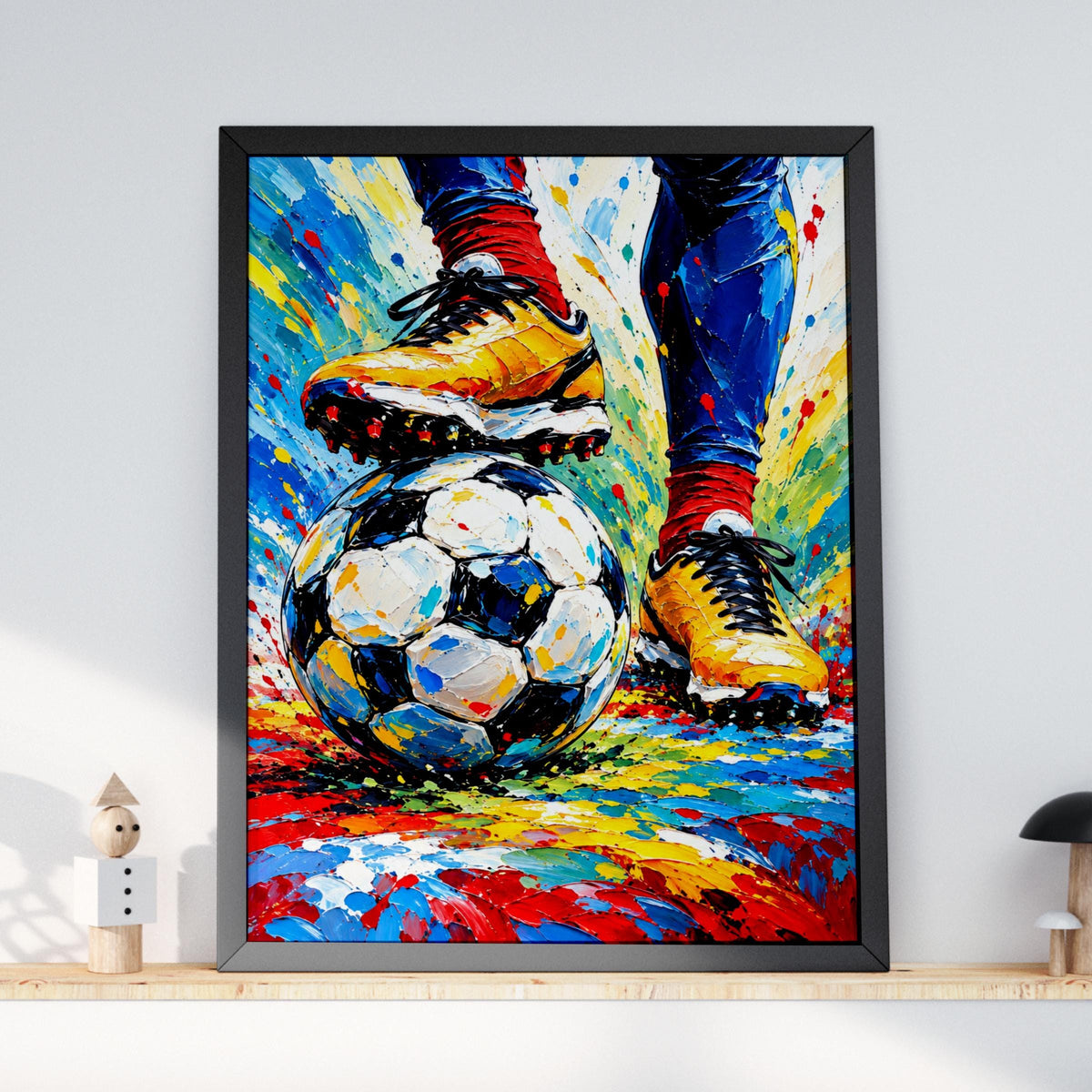 Football Boots Wall Art, Colourful Impasto Football Poster, Abstract Sports Print for Boys Bedroom