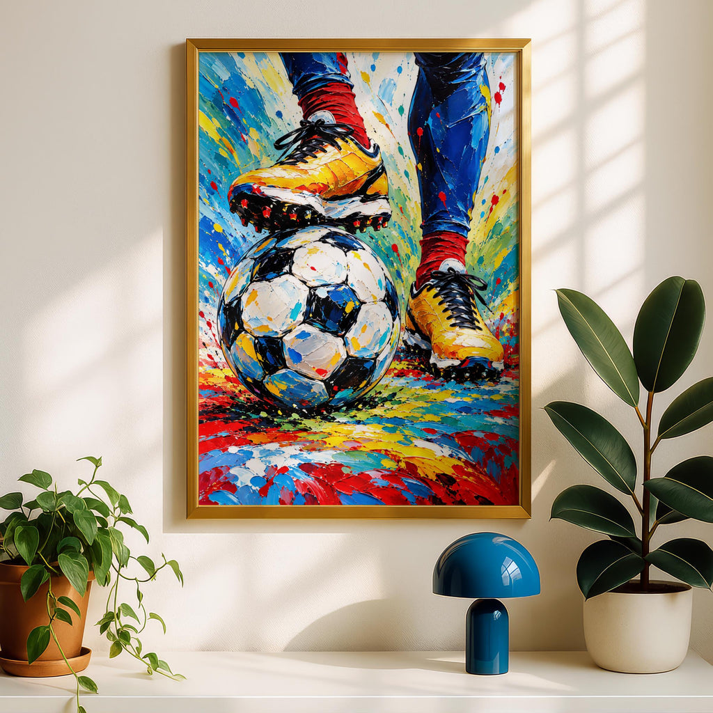 Football Boots Wall Art, Colourful Impasto Football Poster, Abstract Sports Print for Boys Bedroom