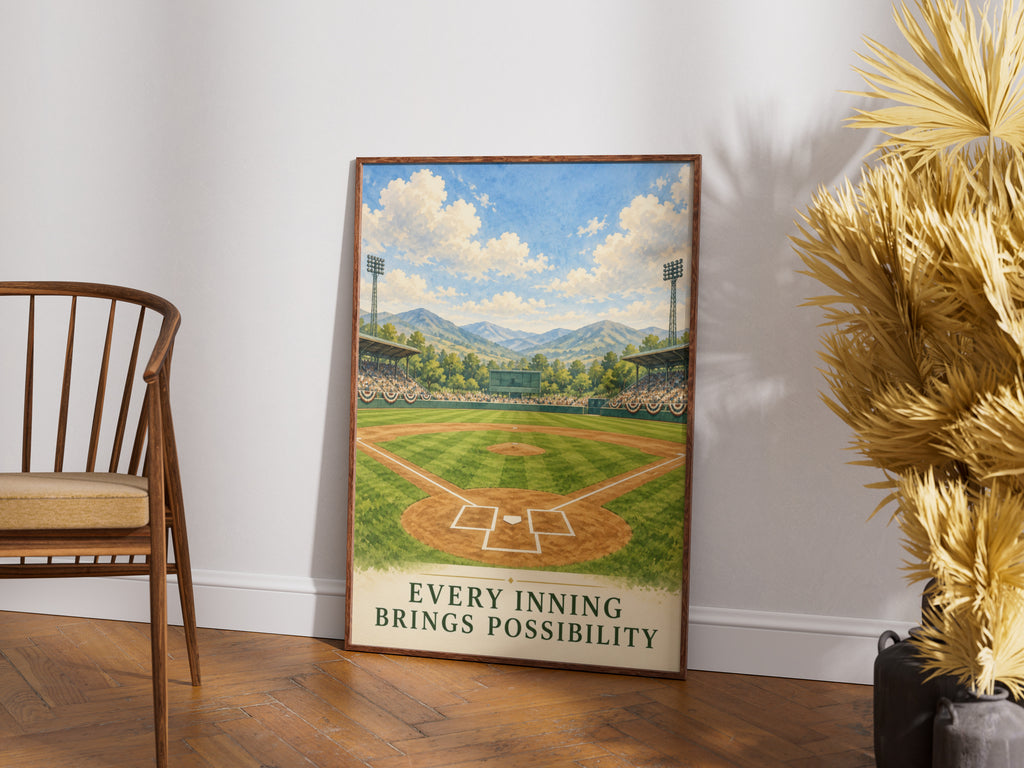 Baseball Field Watercolour Poster, Every Inning Brings Possibility Quote, Sports Wall Art