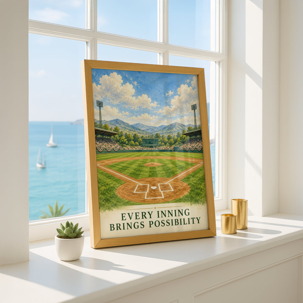Baseball Field Watercolour Poster, Every Inning Brings Possibility Quote, Sports Wall Art