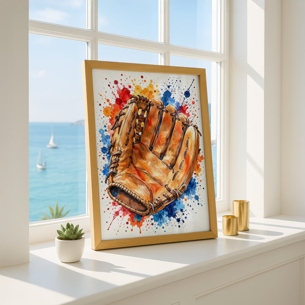 Baseball Glove Watercolour Poster, Sports Wall Art, Colourful Paint Splash Print, Boys Bedroom Decor
