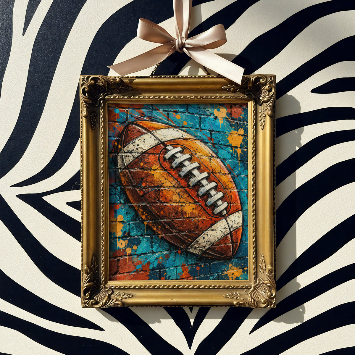 American Football Graffiti Art Poster, Blue Brick Wall Street Art Print, Sports Fan Gift, Man Cave
