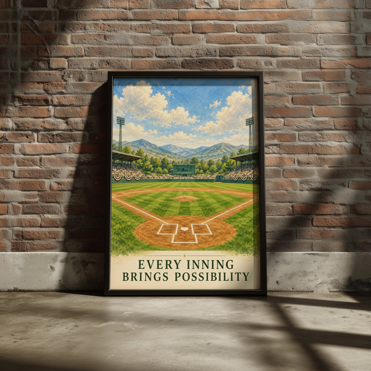 Baseball Field Watercolour Poster, Every Inning Brings Possibility Quote, Sports Wall Art