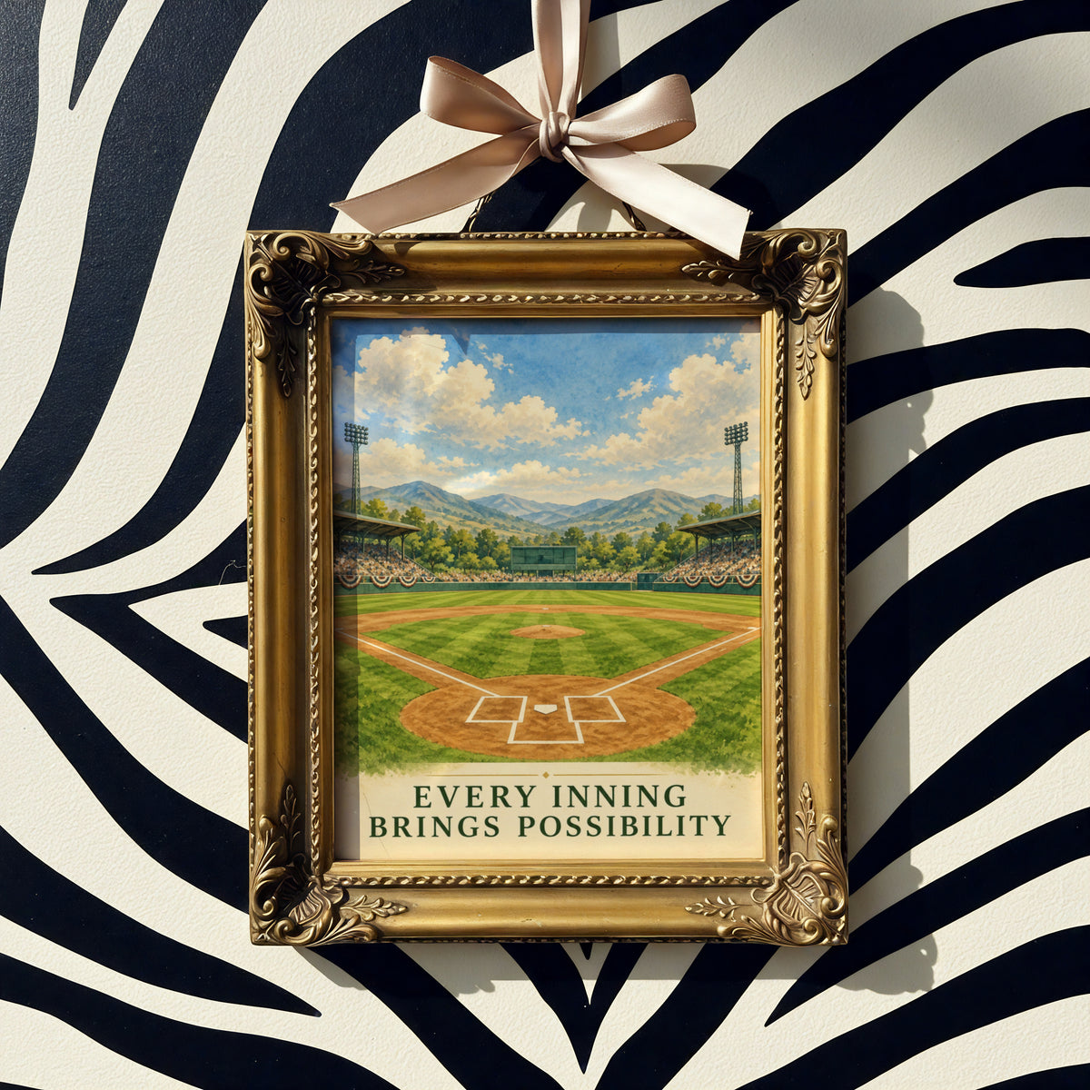 Baseball Field Watercolour Poster, Every Inning Brings Possibility Quote, Sports Wall Art