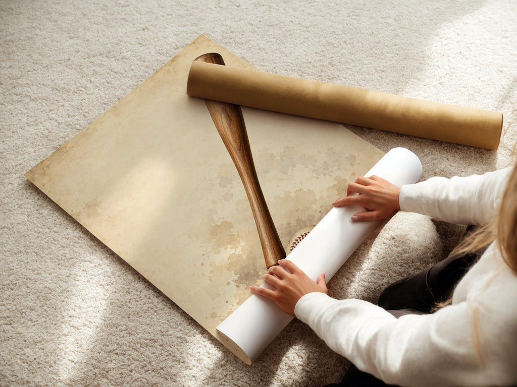 Vintage Baseball Bat and Ball Poster, Sepia Sports Wall Art, Retro Baseball Print for Man Cave