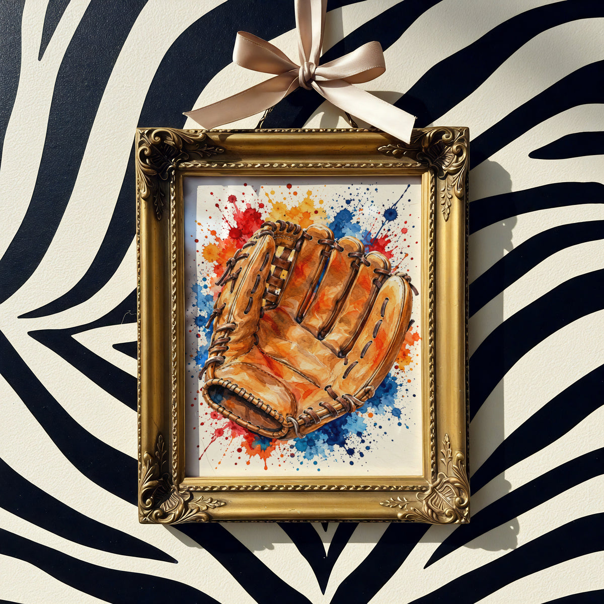 Baseball Glove Watercolour Poster, Sports Wall Art, Colourful Paint Splash Print, Boys Bedroom Decor
