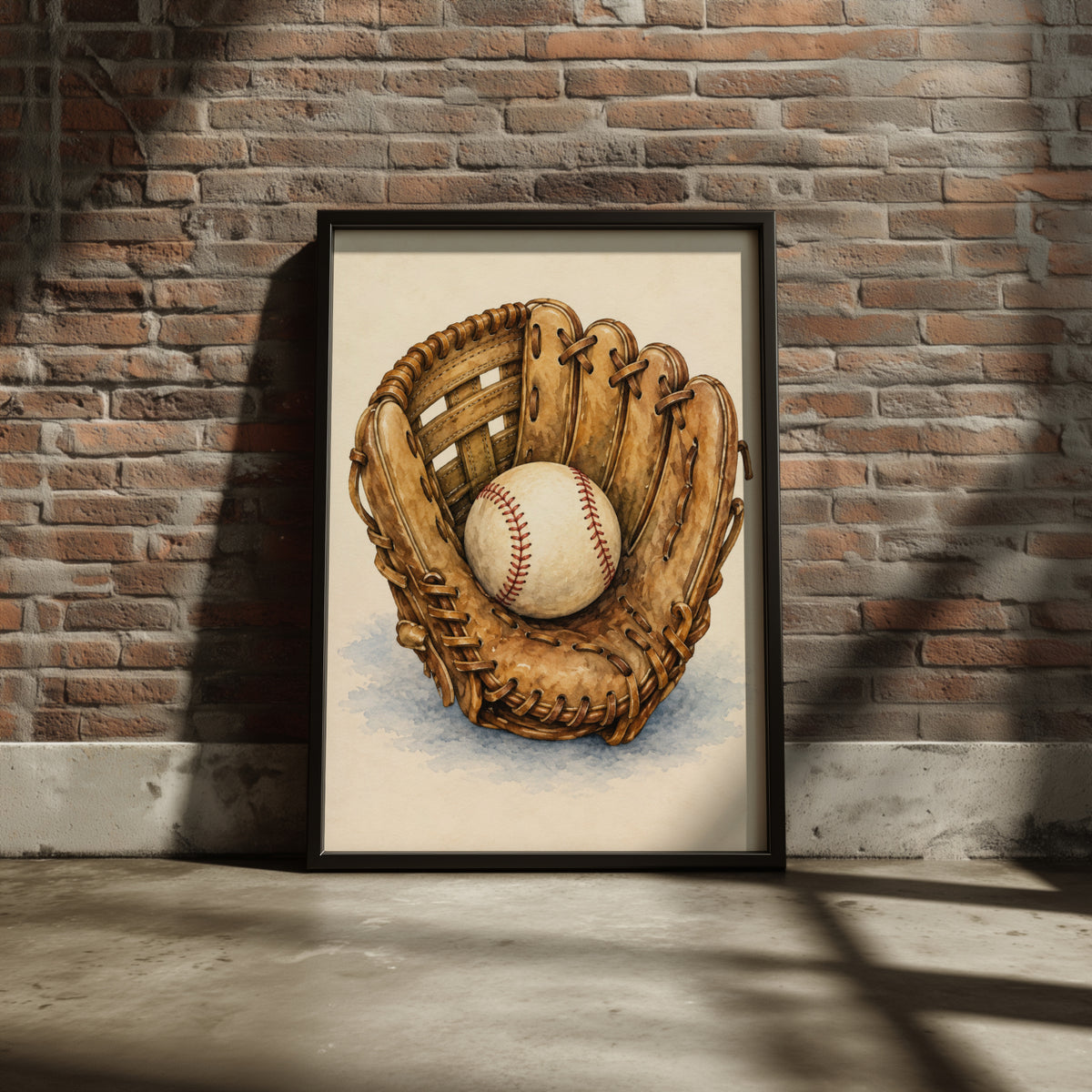 Vintage Baseball Glove Watercolour Poster, Baseball Wall Art, Sports Print, Boys Room