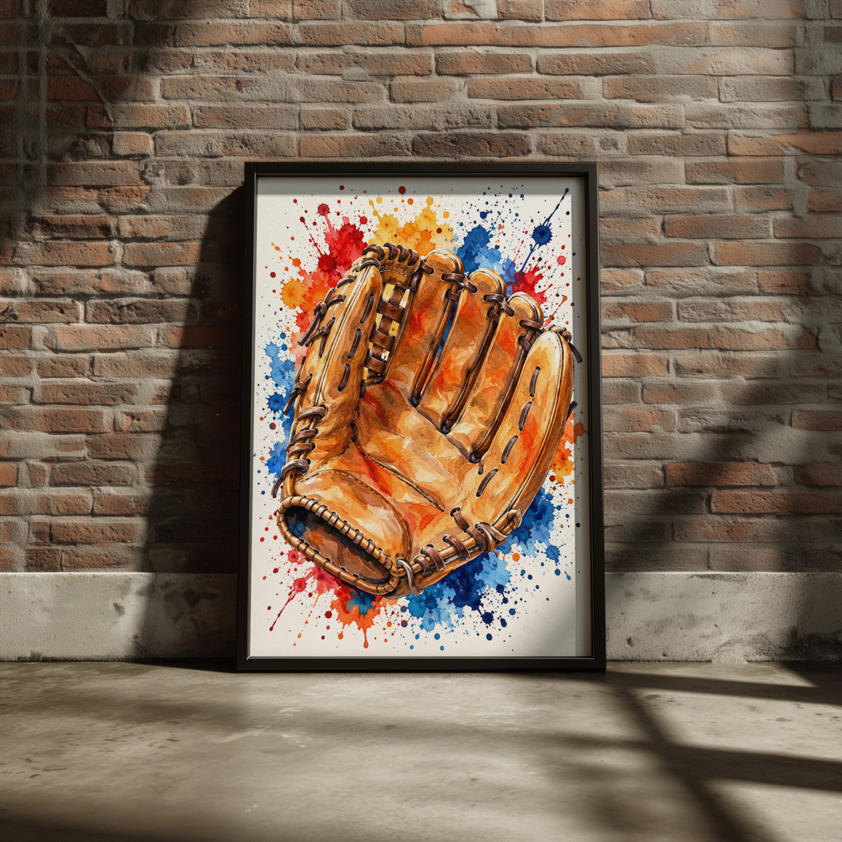 Baseball Glove Watercolour Poster, Sports Wall Art, Colourful Paint Splash Print, Boys Bedroom Decor