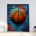 Basketball Graffiti Wall Art Poster, Turquoise Brick Mural Print, Street Art Sports Room Decor