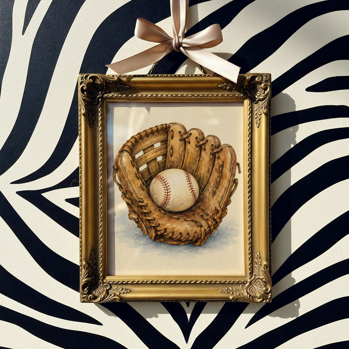 Vintage Baseball Glove Watercolour Poster, Baseball Wall Art, Sports Print, Boys Room
