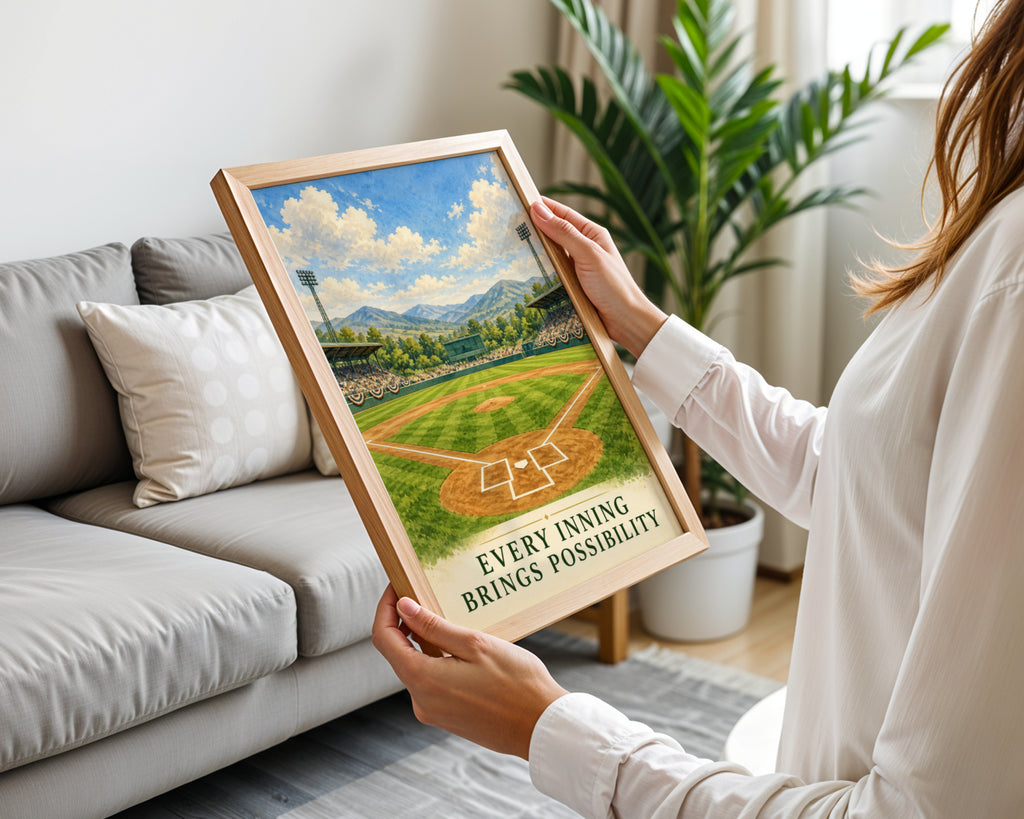 Baseball Field Watercolour Poster, Every Inning Brings Possibility Quote, Sports Wall Art