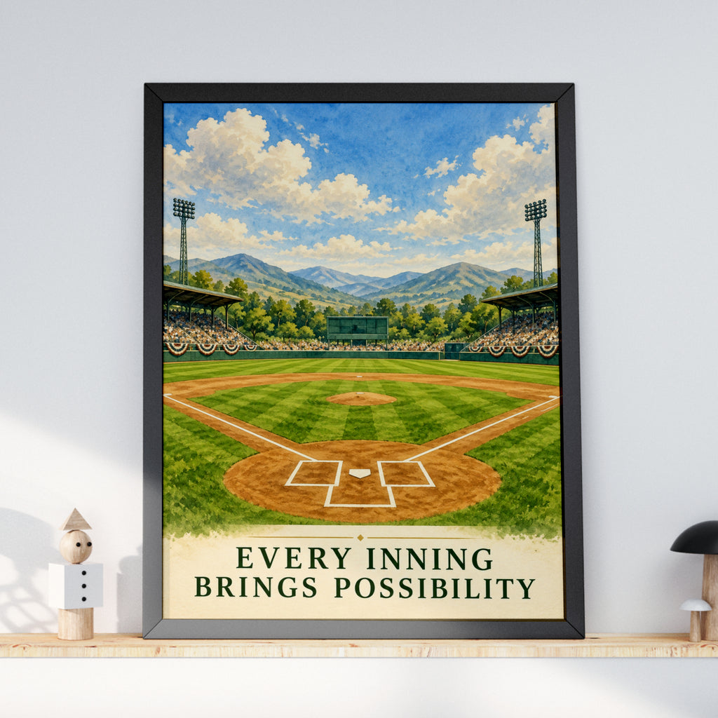 Baseball Field Watercolour Poster, Every Inning Brings Possibility Quote, Sports Wall Art